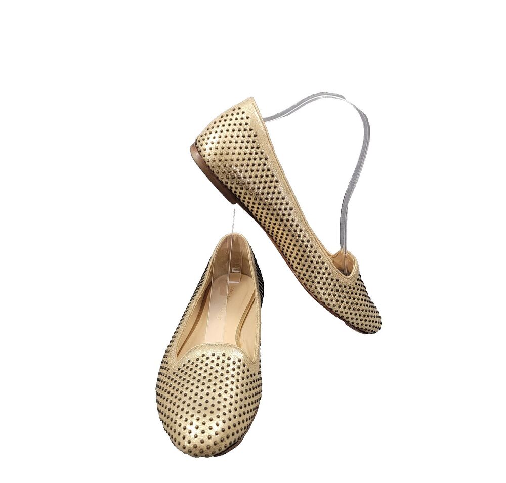 Loeffler Randall MO studded Metallic Gold Ballet Flats Women's Loafers SZ 9 B